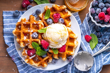 Sweet Homemade Belgian Waffle with Berry