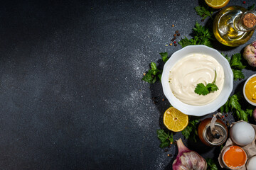 Homemade mayonnaise with ingredients