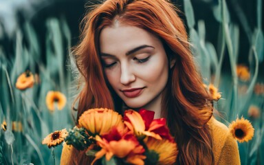 Naklejka premium portrait of a girl in a field of poppies