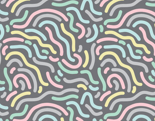 Colorful line doodle seamless pattern set. Creative minimalist style art background collection, trendy design with basic shapes. Modern abstract color backdrop. 