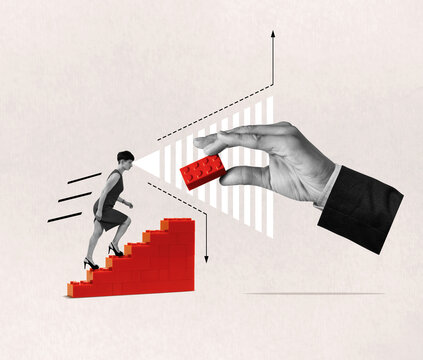 Collage with a young woman and a career ladder.