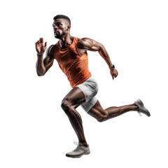 Poster Im Rahmen Professional running athlete in a running pose, isolated on transparent background, PNG, 300 DPI © AnniePatt