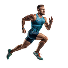 Professional running athlete in a running pose, isolated on transparent background, PNG, 300 DPI