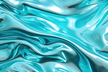 Glossy aquamarine metal fluid glossy chrome mirror water effect background