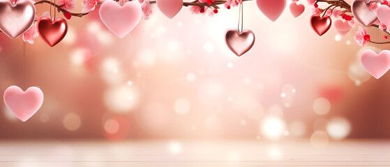 A beautiful romantic background with valentine's ornaments and copy space, Generative AI