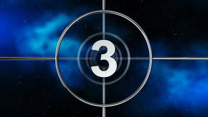 A classic countdown frame at the number three