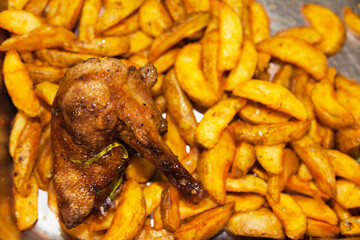 Fried potatoes at home close-up.