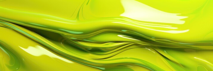 Glossy chartreuse metal fluid glossy chrome mirror water effect background backdrop texture - obrazy, fototapety, plakaty