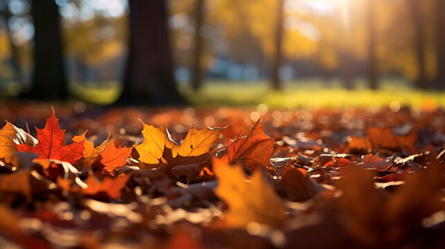 Orange maple leaves on the ground