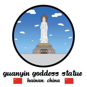 Circle icon line Guanyin Goddess Statue. vector illustration