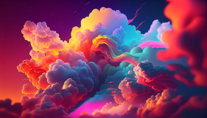 Fototapeta na wymiar 3d render, abstract fantasy background of colorful sky with neon clouds, , red and blue smoke, Ai generated image 