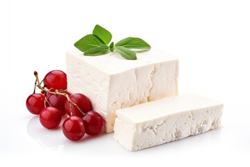 Feta cheese isolated on white background