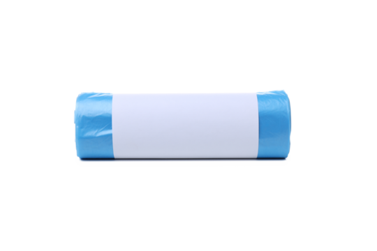 PNG, Roll of blue garbage bags, isolated on white background