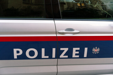 Police car on the street of Vienna, close-up