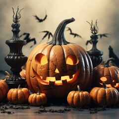 halloween pumpkin with bats