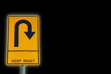 U-turn traffic sign, U-turn Separated from the background clipping part