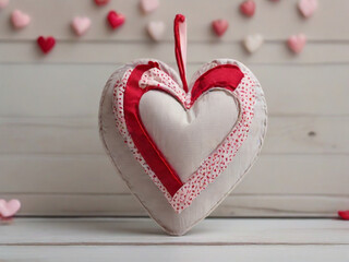 Heart shape made from fabric with a Valentine's Day theme.