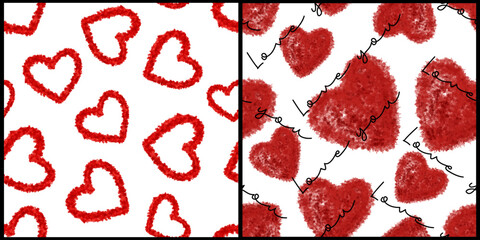 Set seamless pattern valentine day, vector backgrounds with hearts - obrazy, fototapety, plakaty