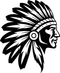 Chief indian head silhouette icon in black color. Vector template design art.