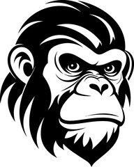 Monkey silhouette in black color. Vector template design for laser cutting wall art.