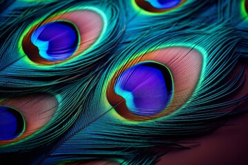 elegant leather colorful peacock feather background. peacock feather wallpaper. beautiful abstract close up of peacock feather background, Generative AI
