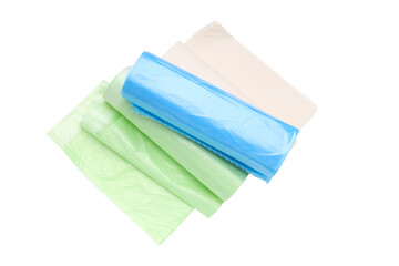 Fototapeta premium PNG, Three rolls of trash bags, isolated on white background