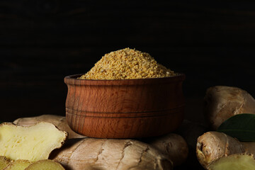 Seasoning and spices concept - ginger, homemade seasoning