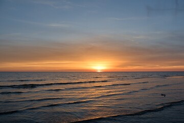 Colorful cloudy sky at sunset. Gradient color. Sky texture, abstract nature background. Positive photography.