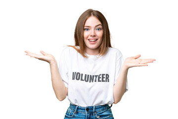 Young volunteer woman over isolated chroma key background with shocked facial expression