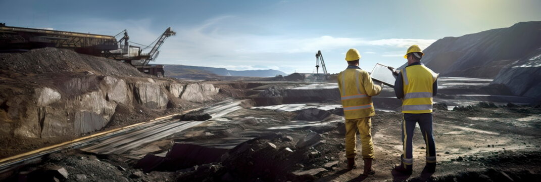 mining engineers and geologists studying rock formations, conducting surveys, and planning mining operations. Generative AI