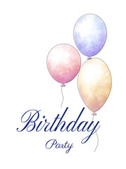 Birthday Party Invitations . Birthday card , watercolor.