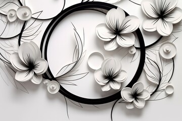 3D Look white and black circle with floral flower decor design, Generative AI
