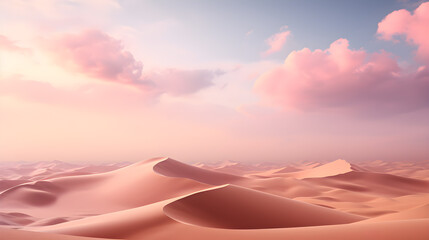 Desert dunes landscape with sand and sky. Pale pink colors. Minimal abstract background. Generative AI - obrazy, fototapety, plakaty