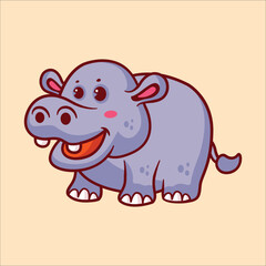Cute hippo animal cartoon illustration
