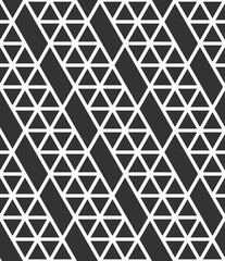Vector seamless pattern. Mosaics motif. Polygonal trellis on the base of triangular grid. Triangles, geometric shapes pattern. Diagonal tiles. Abstract seamless black and white vector background.