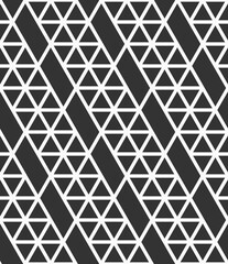 Vector seamless pattern. Mosaics motif. Polygonal trellis on the base of triangular grid. Triangles, geometric shapes pattern. Diagonal tiles. Abstract seamless black and white vector background.