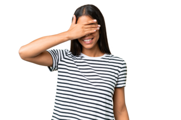 Young African american woman over isolated background covering eyes by hands. Do not want to see something