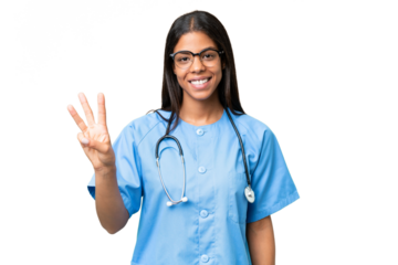 Young African american nurse woman over isolated background happy and counting three with fingers