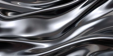 Rolgordijnen Glossy slate metal fluid glossy chrome mirror water effect background backdrop texture © Celina