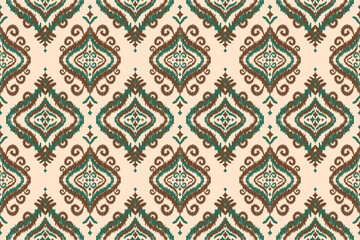 Fabric ethnic pattern art. Ikat seamless pattern in tribal. American, Mexican style. Design for background, wallpaper, illustration, fabric, clothing, carpet, textile, batik, embroidery.