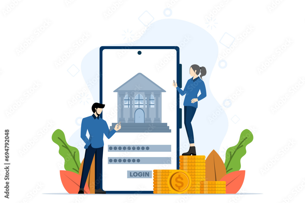Poster the concept of internet banking or bank internet access security. online money transactions. mobile 