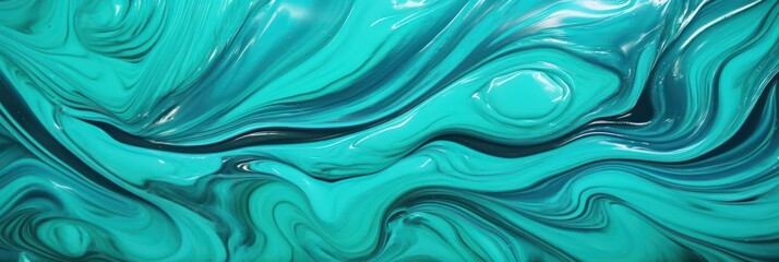 Glossy turquoise metal fluid glossy chrome mirror water effect background backdrop texture  - obrazy, fototapety, plakaty