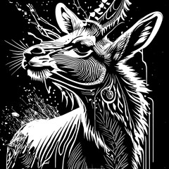Poster Animal painting, black line, vector painting, Black and white, brush splash, white background.
