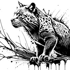 Poster Animal painting, black line, vector painting, Black and white, brush splash, white background.