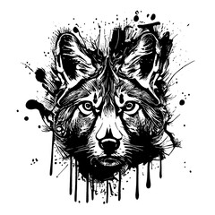 Poster Animal painting, black line, vector painting, Black and white, brush splash, white background.