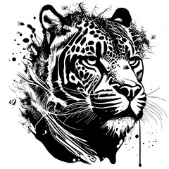 Poster Animal painting, black line, vector painting, Black and white, brush splash, white background.