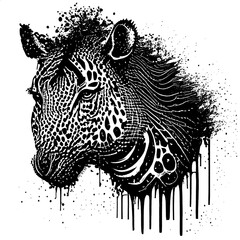 Poster Animal painting, black line, vector painting, Black and white, brush splash, white background.