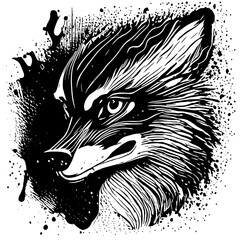 Poster Animal painting, black line, vector painting, Black and white, brush splash, white background.