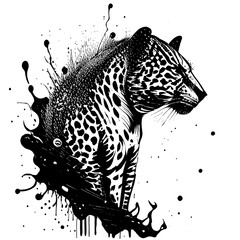 Poster Animal painting, black line, vector painting, Black and white, brush splash, white background.