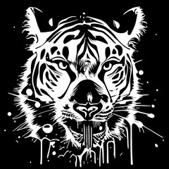 Poster Animal painting, black line, vector painting, Black and white, brush splash, white background.